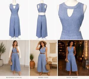 Kaide Chambray Open Back Wide Leg Jumpsuit Size Small Boho Vacation Outfit